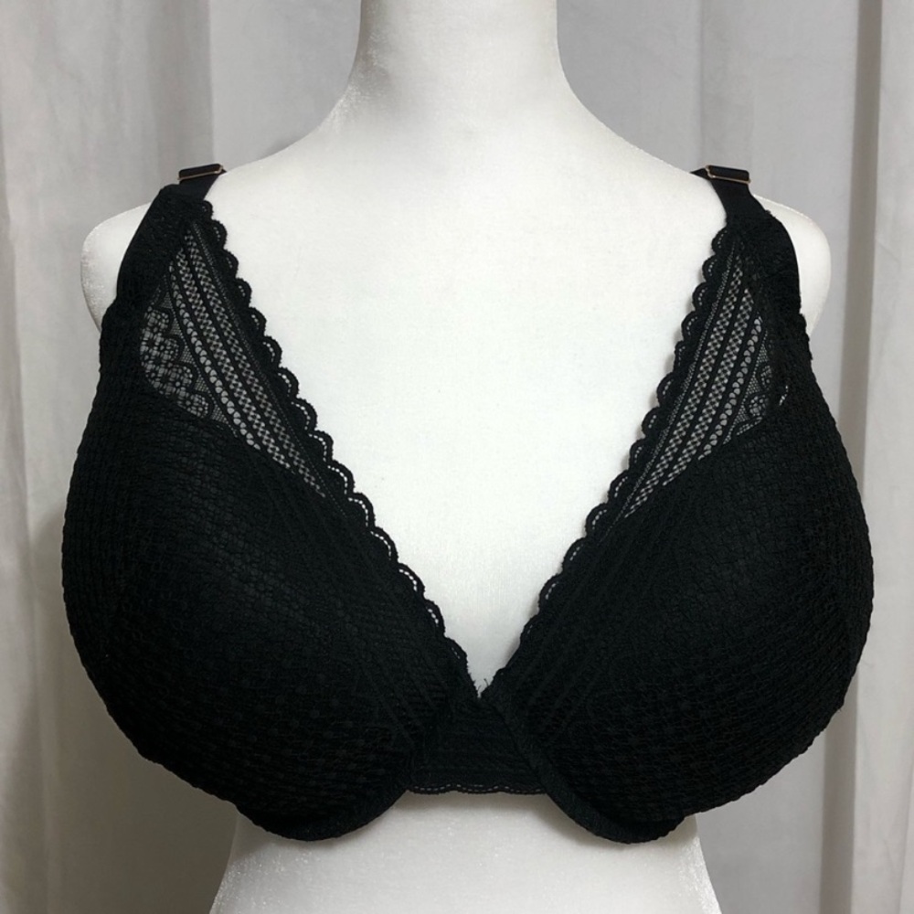 Auden 44DD Womens Black Lace Plunge T-Shirt Bra Lightly Lined Demi Underwire New